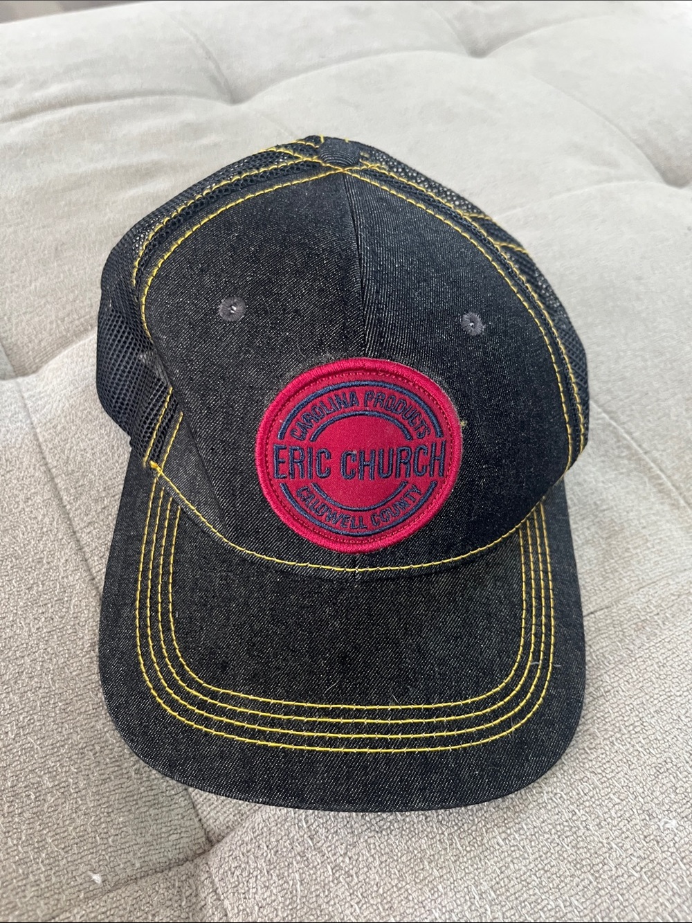 Eric Church Black Denim Trucker Hat with Red Patch